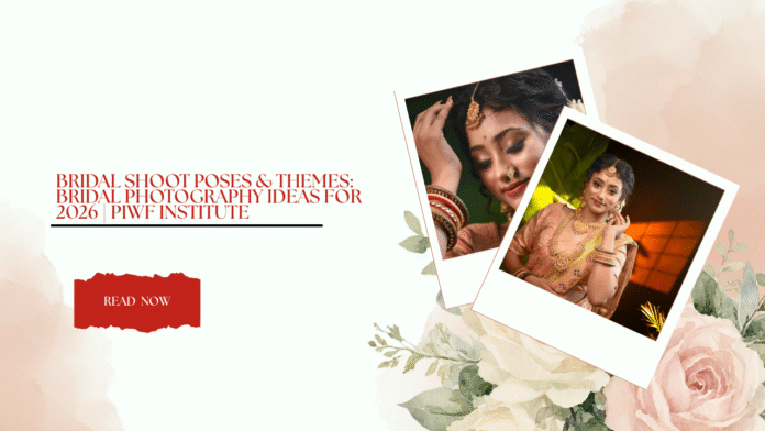 Bridal Shoot Poses & Themes: Bridal Photography Ideas for 2026 by PIWF Institute banner with two Indian bridal portraits in traditional jewellery