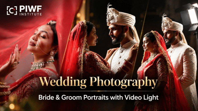 Wedding Photography poster - Bride and groom portraits with video light by PIWF Institute