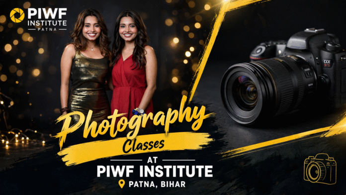 Photography classes at PIWF Institute, Patna, Bihar, with students practising camera techniques.