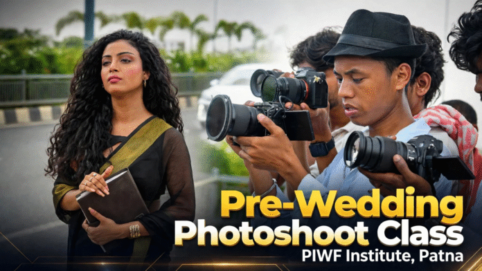 Pre-Wedding Photoshoot Class at PIWF Institute, Patna, Bihar, with students practising photography outdoors.